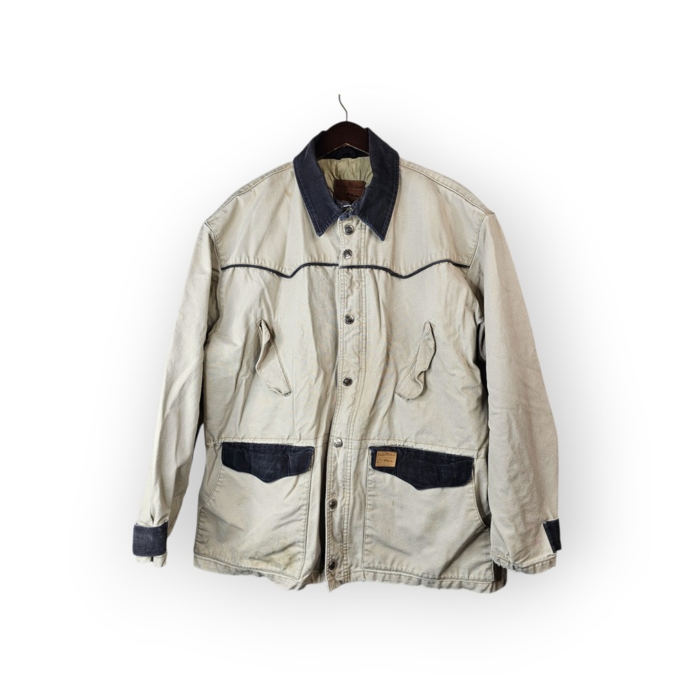 Powder River Outfitters Canvas Ranch Jacket White Denim Accents Large - Picture 2 of 9